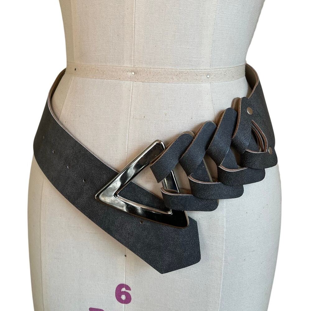 Vintage Faux Leather Belt Wide Boho Buckle Festival Stagecoach Deadstock S/M